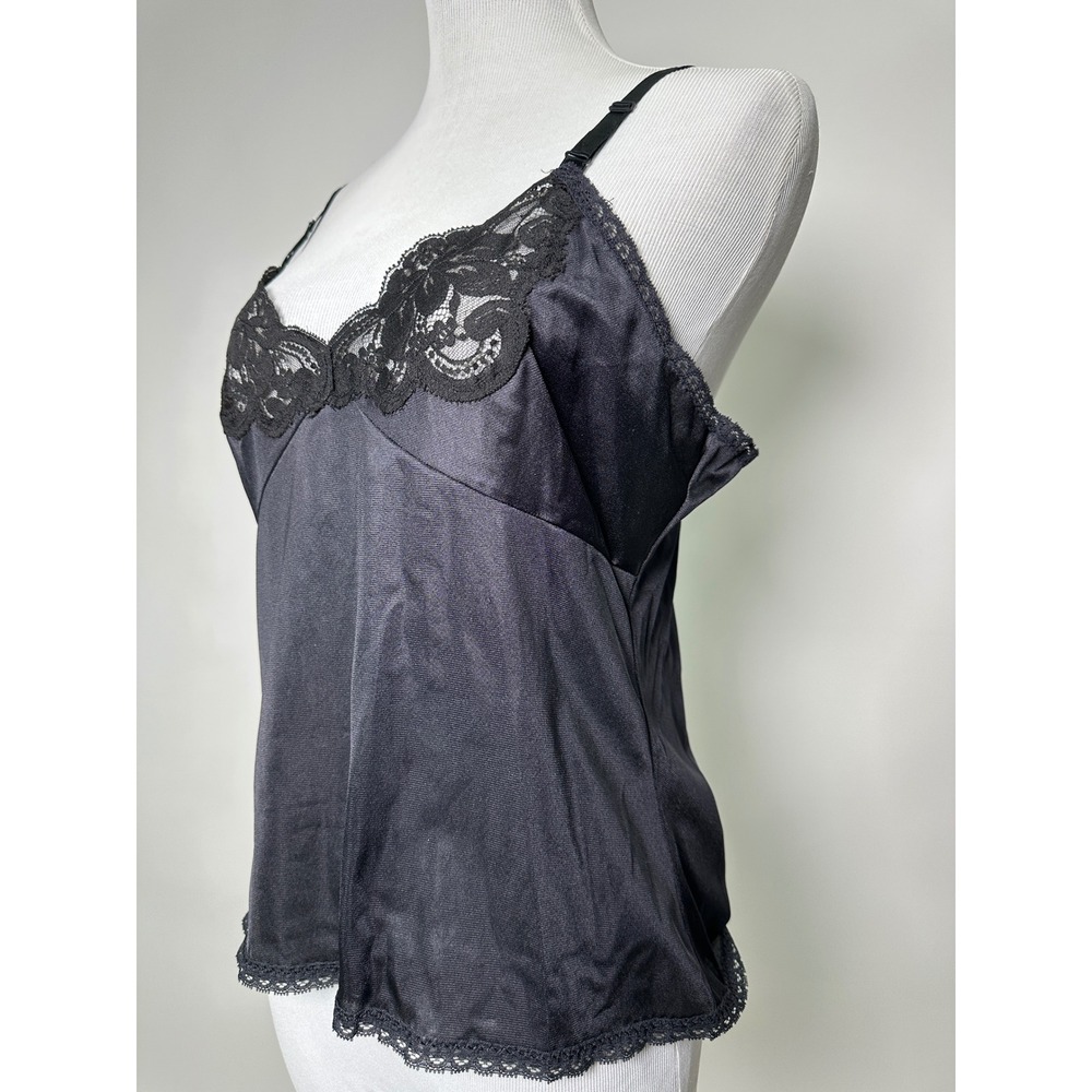 Vintage 70s JC Penney Black Lace Camisole Nightwear Antron III Nylon Size 36